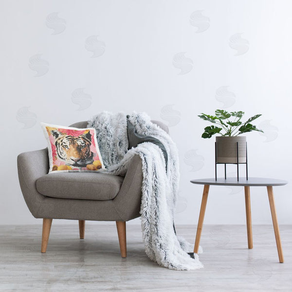 Stupell Industries Vivian Rhyan | Tiger On Dahlia Florals Printed Throw Pillow