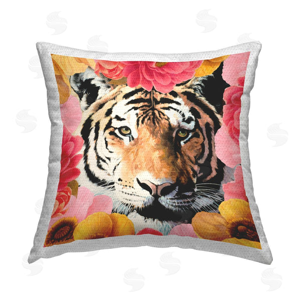 Stupell Industries Vivian Rhyan | Tiger On Dahlia Florals Printed Throw Pillow
