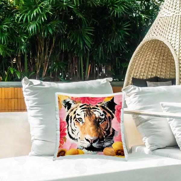 Stupell Industries Vivian Rhyan | Tiger On Dahlia Florals Printed Throw Pillow