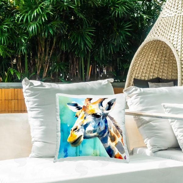Stupell Industries Walker Noble | Giraffe Portrait On Blue Printed Throw Pillow