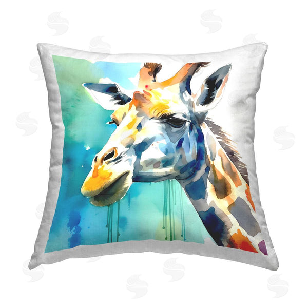 stupell industries Walker Noble | Giraffe Portrait on Blue Printed Throw Pillow
