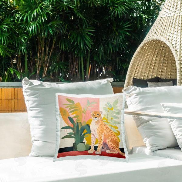 Stupell Industries Walker Noble | Leopard Sitting With Plants Printed Throw Pillow