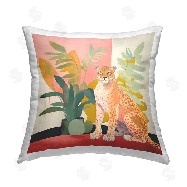 stupell industries Walker Noble | Leopard Sitting with Plants Printed Throw Pillow