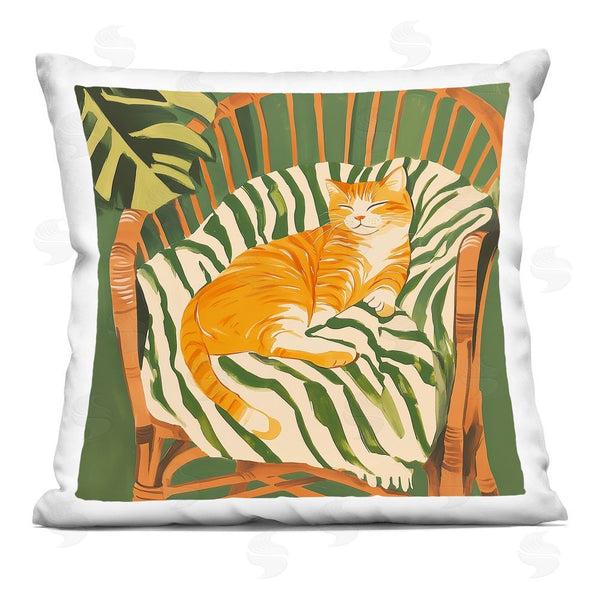 stupell industries Walker Noble | Orange Cat in Rattan Chair Throw Pillow