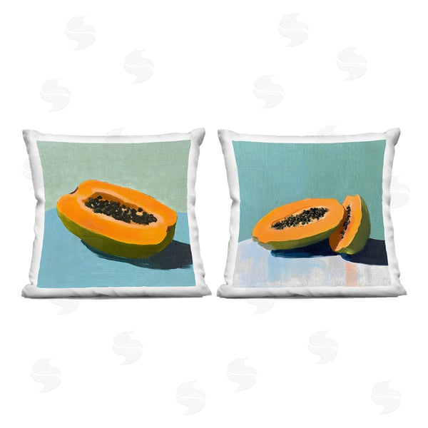 stupell industries Walker Noble | Papaya on Blue Still Life Printed Throw Pillow Set