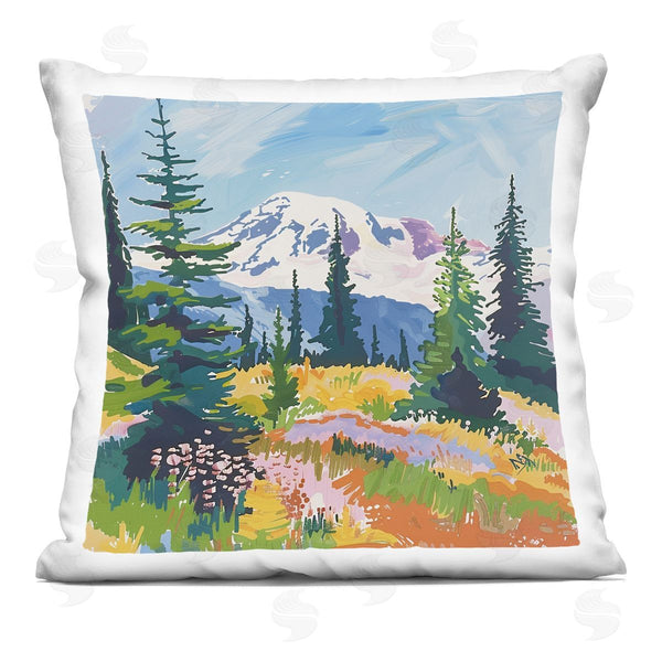 stupell industries Walker Noble | Peaceful Mountain Valley Scenery Printed Throw Pillow