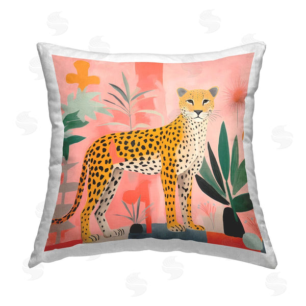 stupell industries Walker Noble | Standing Leopard & Plants Printed Throw Pillow