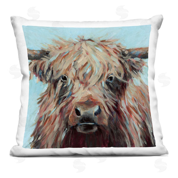 stupell industries Wani Pasion | Cow on Vivid Turquoise Printed Throw Pillow