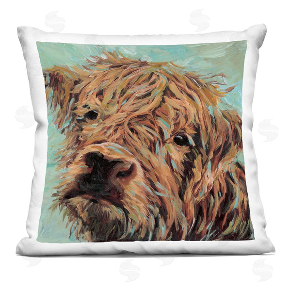 stupell industries Wani Pasion | Highland Cattle on Green Printed Throw Pillow