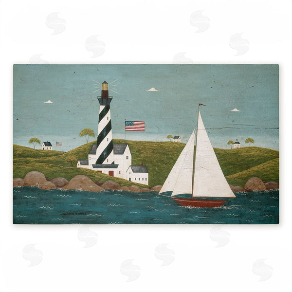stupell industries Warren Kimble | Coastal Breeze Lighthouse Harbor Non-Woven Door Mat