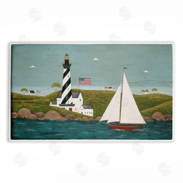 stupell industries Warren Kimble | Coastal Breeze Lighthouse Harbor Plush Bath Mat