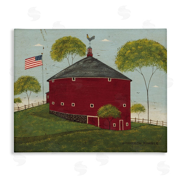 stupell industries Warren Kimble | Round Barn with USA Flag