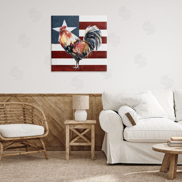 Stupell Industries White Ladder | Americana Rooster Single Star United States Flag Wall Art