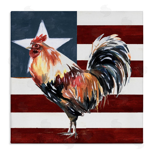 stupell industries White Ladder | Americana Rooster Single Star United States Flag Wall Art