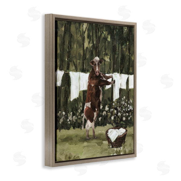 Stupell Industries White Ladder | Brown Cow Doing Laundry