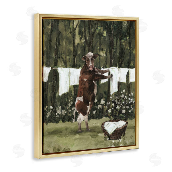 Stupell Industries White Ladder | Brown Cow Doing Laundry