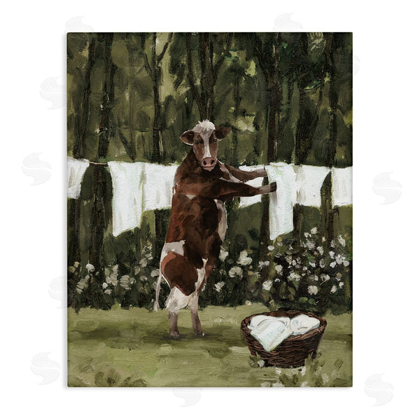 stupell industries White Ladder | Brown Cow Doing Laundry