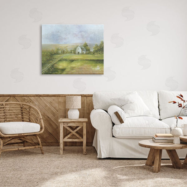 Stupell Industries White Ladder | Distant White Barn Vast Rural Farmland Fields Wall Art