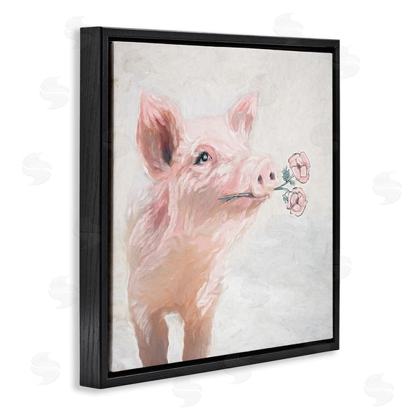 Stupell Industries White Ladder | Lovely Pink Country Pig Flower Blossoms Painting Wall Art