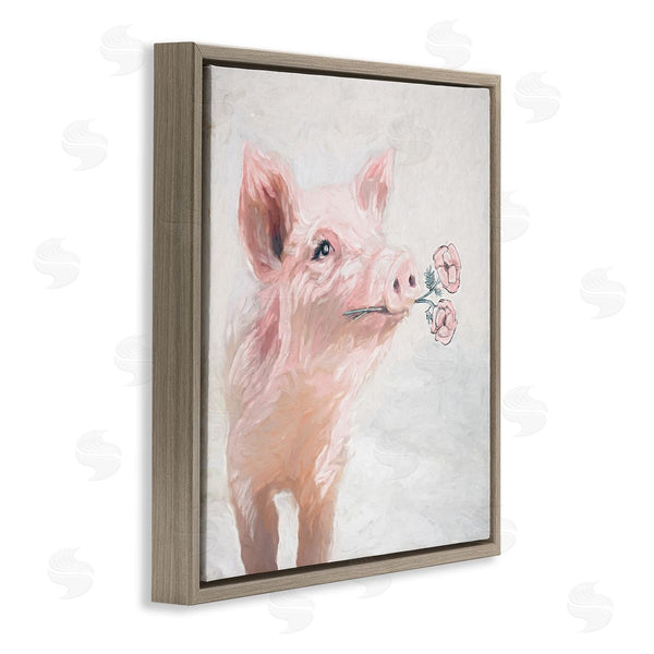 Stupell Industries White Ladder | Lovely Pink Country Pig Flower Blossoms Painting Wall Art