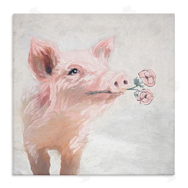 stupell industries White Ladder | Lovely Pink Country Pig Flower Blossoms Painting Wall Art