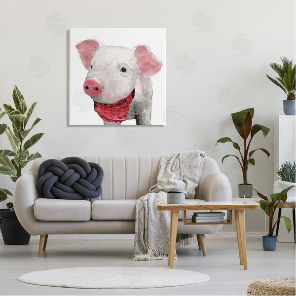 Stupell Industries White Ladder | Simple Country Farm Pig Wearing Red Bandana Wall Art