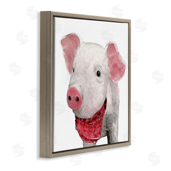 Stupell Industries White Ladder | Simple Country Farm Pig Wearing Red Bandana Wall Art