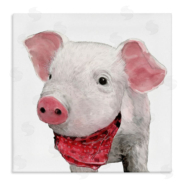 stupell industries White Ladder | Simple Country Farm Pig Wearing Red Bandana Wall Art