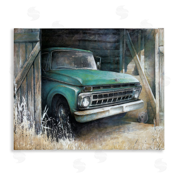 stupell industries White Ladder | Weathered Country Barn Vintage Green Pickup Truck Wall Art