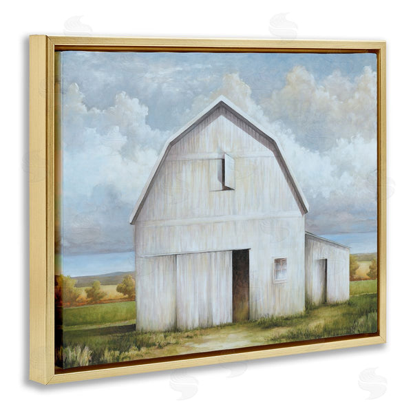 Stupell Industries White Ladder | White Barn With Clouds Wall Art