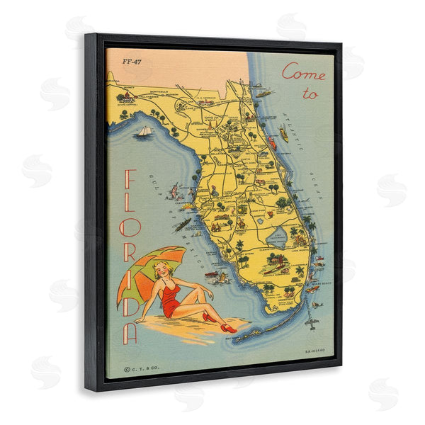 Stupell Industries Wild Apple Portfolio | Florida Map Retro Beach