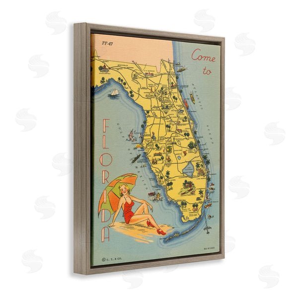 Stupell Industries Wild Apple Portfolio | Florida Map Retro Beach