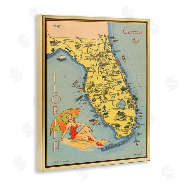 Stupell Industries Wild Apple Portfolio | Florida Map Retro Beach