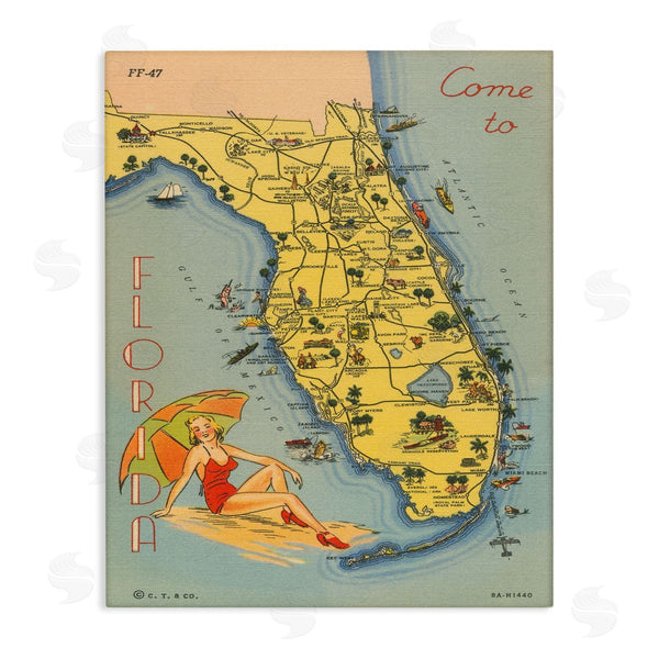 stupell industries Wild Apple Portfolio | Florida Map Retro Beach