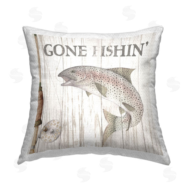 Stupell Industries Wild Apple Portfolio | Gone Fishin' Rustic Pole Printed Throw Pillow