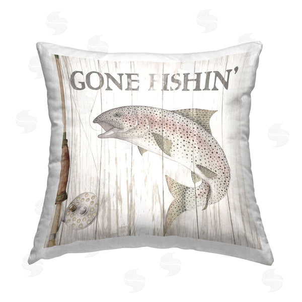 stupell industries Wild Apple Portfolio | Gone Fishin' Rustic Pole Printed Throw Pillow
