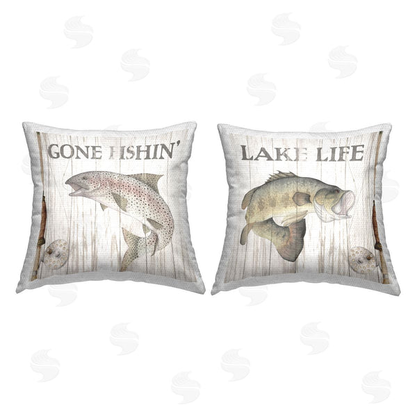 Stupell Industries Wild Apple Portfolio | Lake Life Fishing Phrases Printed Throw Pillow Set