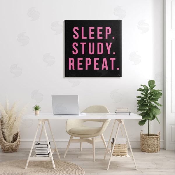 Stupell Industries Yass Naffas Designs | Sleep Study Repeat Black & Pink Student Typography Wall Art