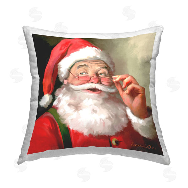 stupell industries Yellow Cafe | Jolly Red Santa Claus Laughter Printed Throw Pillow