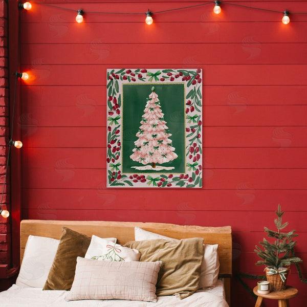 Stupell Industries Yen | Pink Christmas Tree Botanical Border