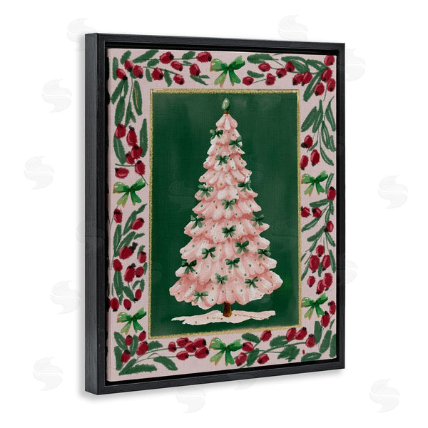 Stupell Industries Yen | Pink Christmas Tree Botanical Border