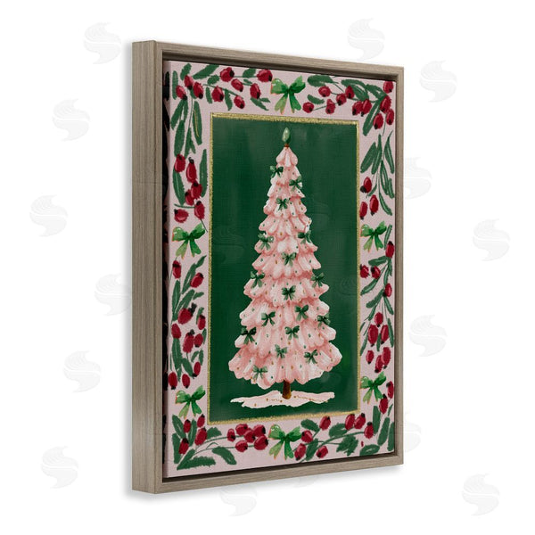 Stupell Industries Yen | Pink Christmas Tree Botanical Border