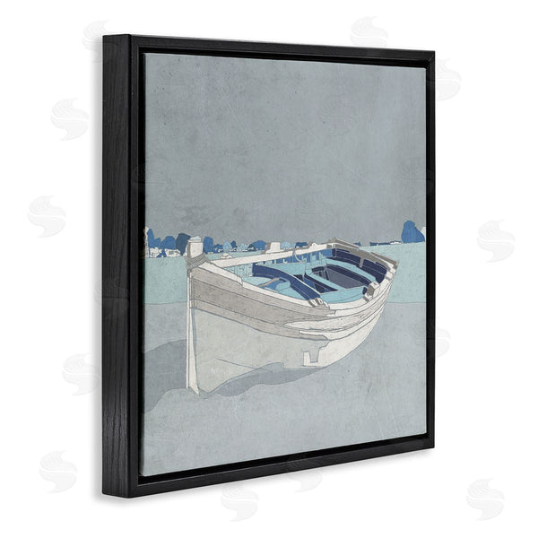 Stupell Industries Ynon Mabat | Beached Row Boat Monochromatic Blue Nautical Town Wall Art