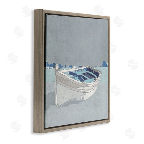 Stupell Industries Ynon Mabat | Beached Row Boat Monochromatic Blue Nautical Town Wall Art