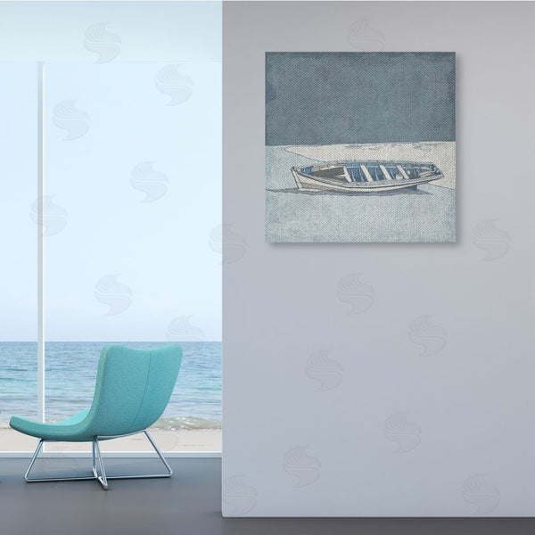 Stupell Industries Ynon Mabat | Blue Monochrome Rowboat Beach Coast Landscape Wall Art