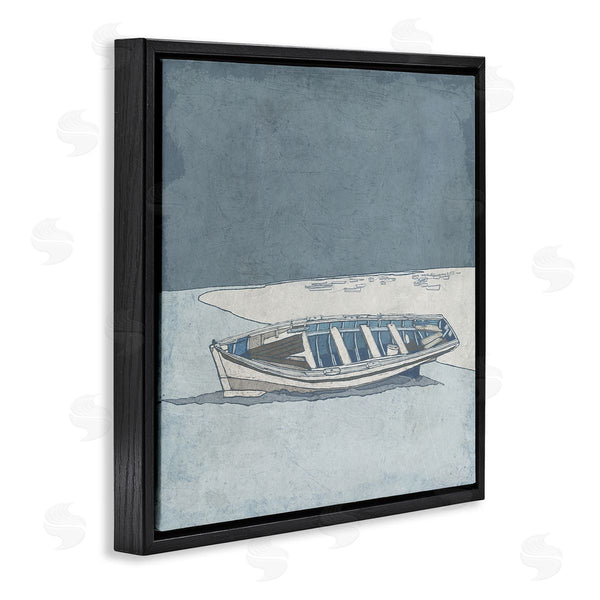 Stupell Industries Ynon Mabat | Blue Monochrome Rowboat Beach Coast Landscape Wall Art