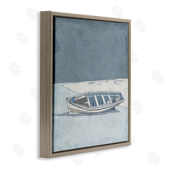 Stupell Industries Ynon Mabat | Blue Monochrome Rowboat Beach Coast Landscape Wall Art
