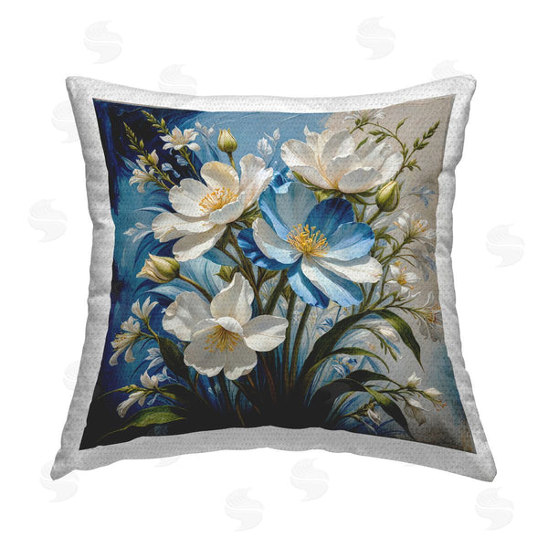 Stupell Industries Yuri Khrushch | Curling Floral Petals On Blue Printed Throw Pillow