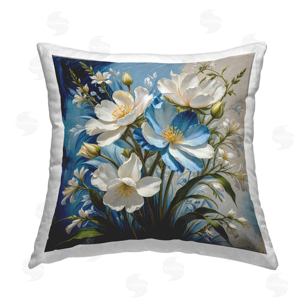 stupell industries Yuri Khrushch | Curling Floral Petals on Blue Printed Throw Pillow