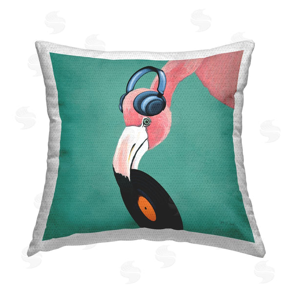Stupell Industries Yvette St. Amant | Flamingo With Music Record Printed Throw Pillow